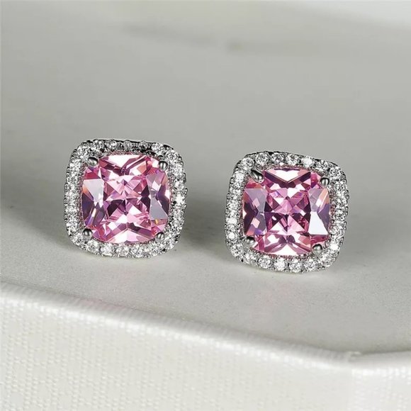 New Silver Square Zirconia Earrings - Picture 2 of 3